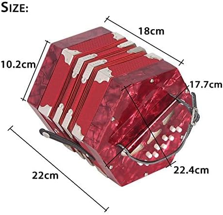 Cncertina Accordion 20-Button 40-Reed And Concertina Accordion 20-Button 40-Reed Anglo Style with Carrying Bag (Red)