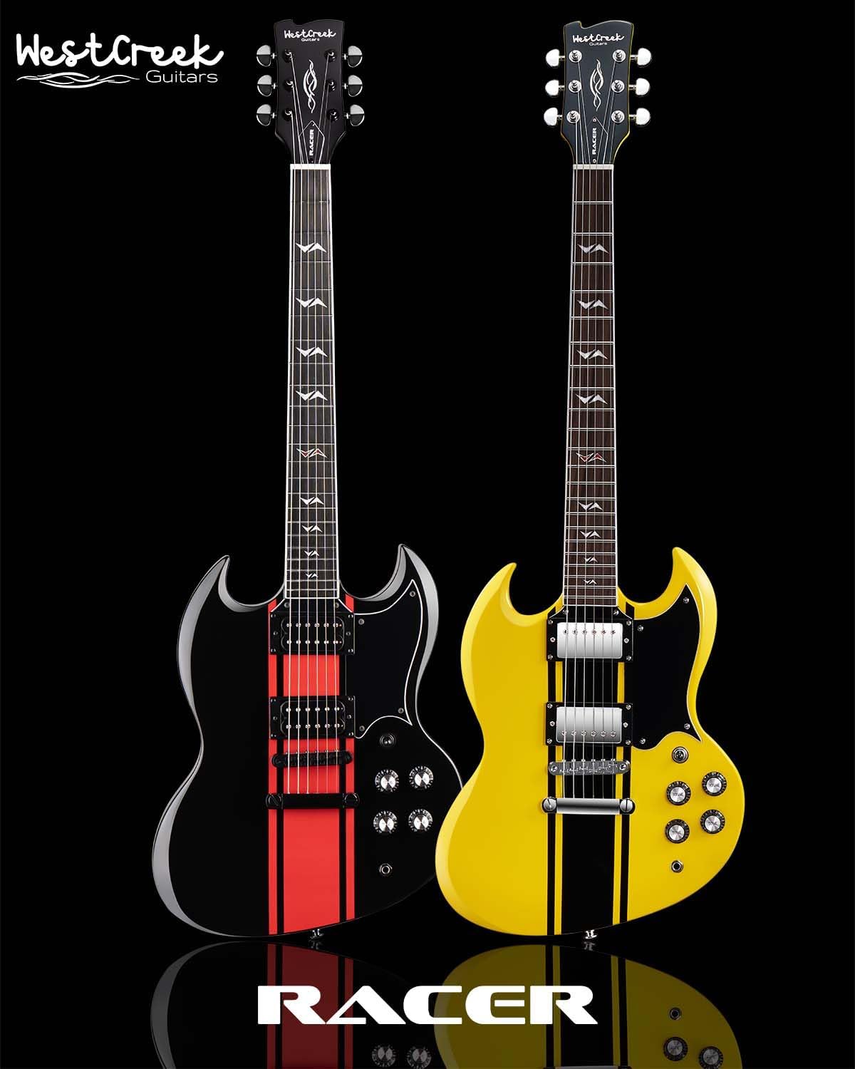 WestCreek RACER Solid Body Electric Guitar, Double Cut guitar, Rounded End Frets, Bone nut, Rosewood Fingerboard, Mahogany Body (Bumble-B)