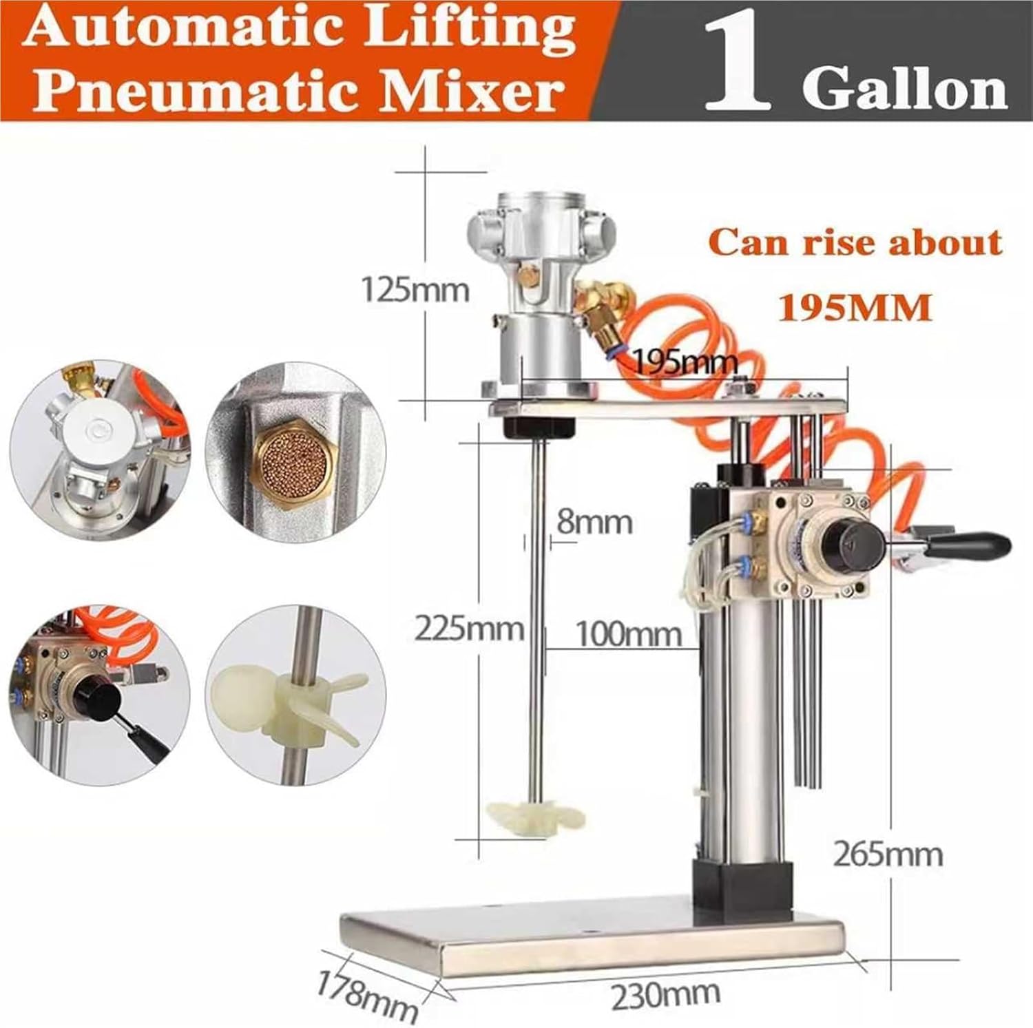 1 Gallon Pneumatic Mixer, Desktop Vertical Coatings Mixing Machine, 1/8HP Automatic Lift Air Agitator, with Stand, Ink Coating Mixing Tool, for Viscous Liquid Ink Dye Chemicals