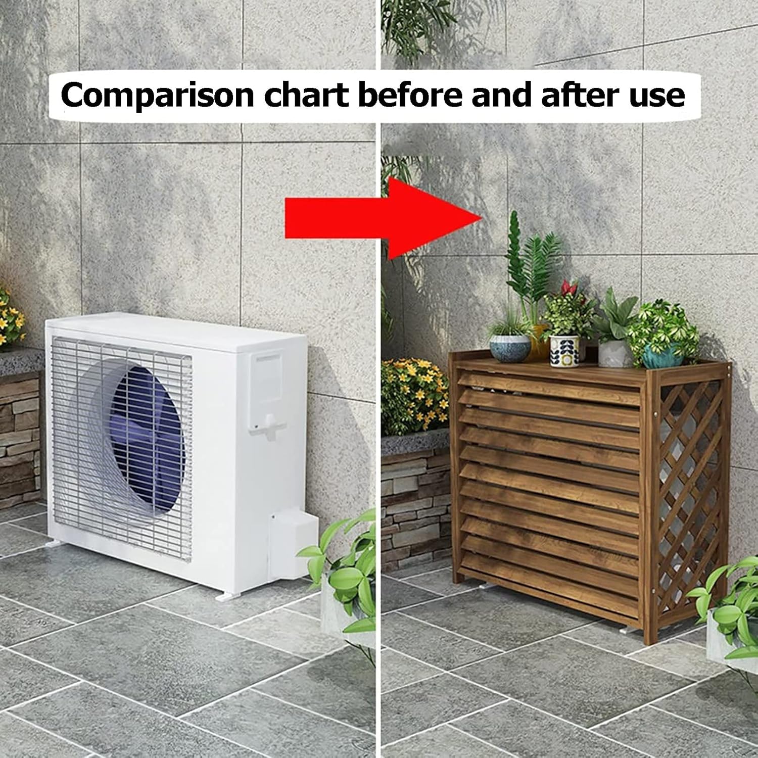 Ac Cover For Outside Unit,Air Conditioner Privacy Screen,Freestanding Louvered Space Divider,Fence To Hide Air Conditioner,Wooden Air Conditioner Cover Flower Stand Solid Wood Air Conditioni