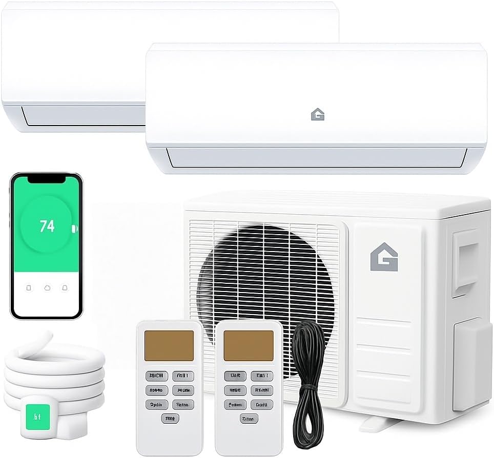 20K BTU Dual 2 Zone Mini Split Air Conditioner, 20 SEER2 12000 + 12000 BTU Wifi Enabled Ductless Mini Split AC with Pre-Charged Condenser, Heat Pump & 16ft Installation Kits, 208-230V