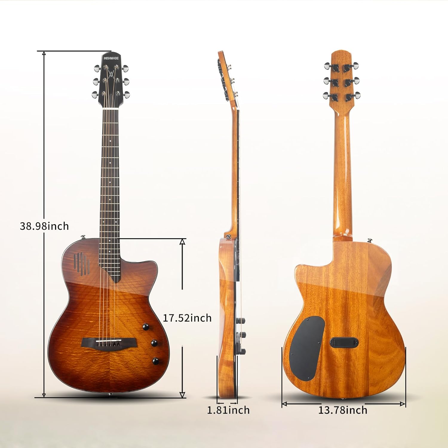 WISHMADE Acoustic-Electric Guitar,6 String Cutaway Guitar Build-in Pickup,Mahogany Body Neck Rosewood Fretboard With Gig Bag for adults (TSB)