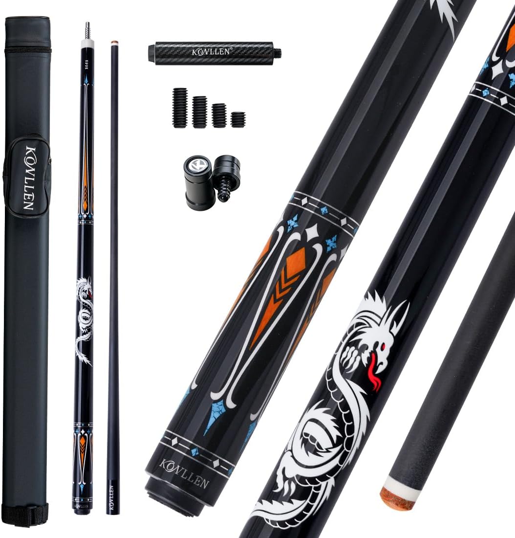 KONLLEN Carbon Fiber Pool Cue Stick 58-inch Professional Pool Sticks for Adults Full Carbon Technology Low Deflection Pool Cue Billiard Cues with 12.5mm Tip (Easy to Control, Pro Taper, Ultra-Smooth)