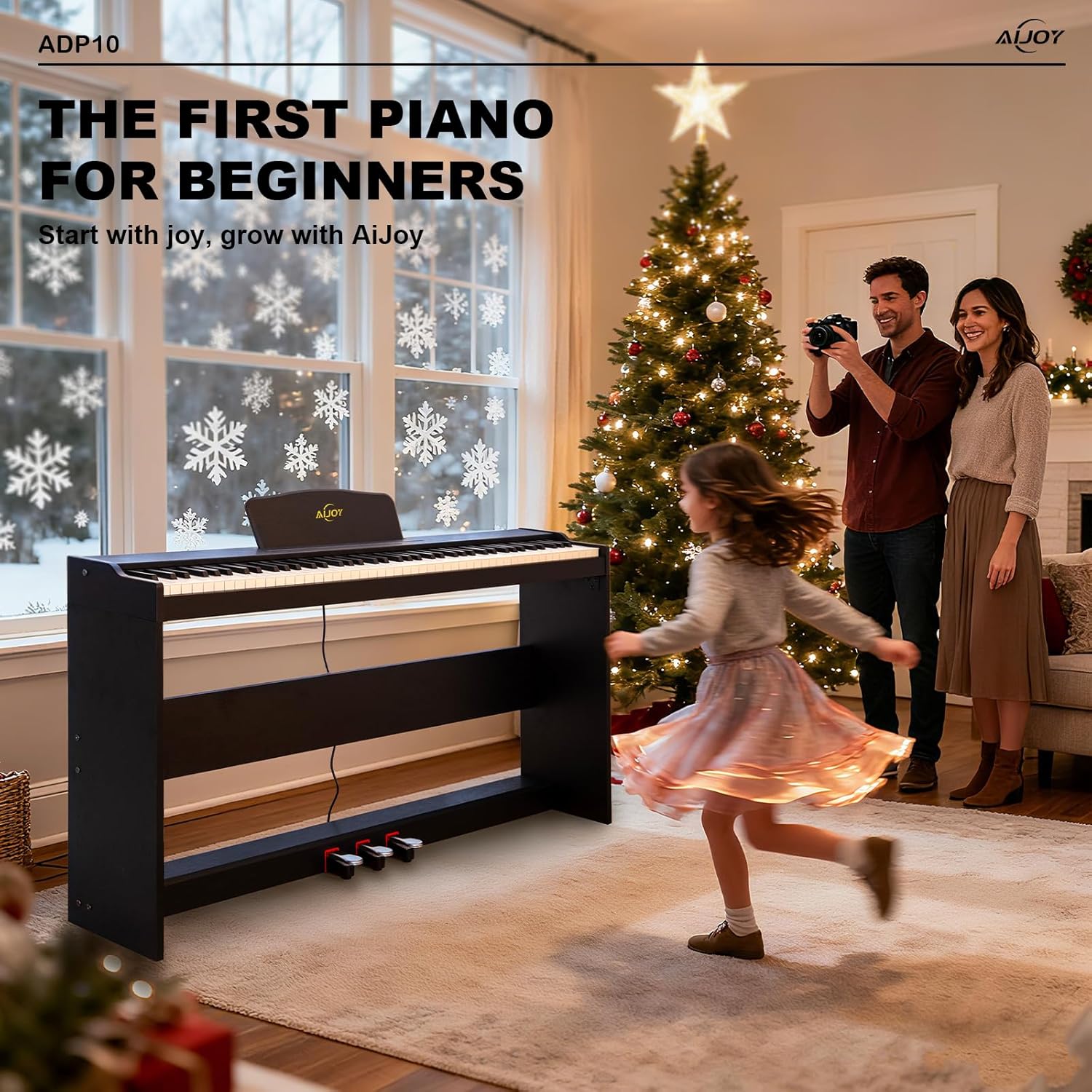 AiJoy 88 Key Digital Piano with Semi-Weighted Keys, Electric Piano Keyboard for Beginners, Dual Speakers & Triple Pedal, Support MIDI USB, Compact & Elegant Design, Christmas & Birthday Gift ADP10