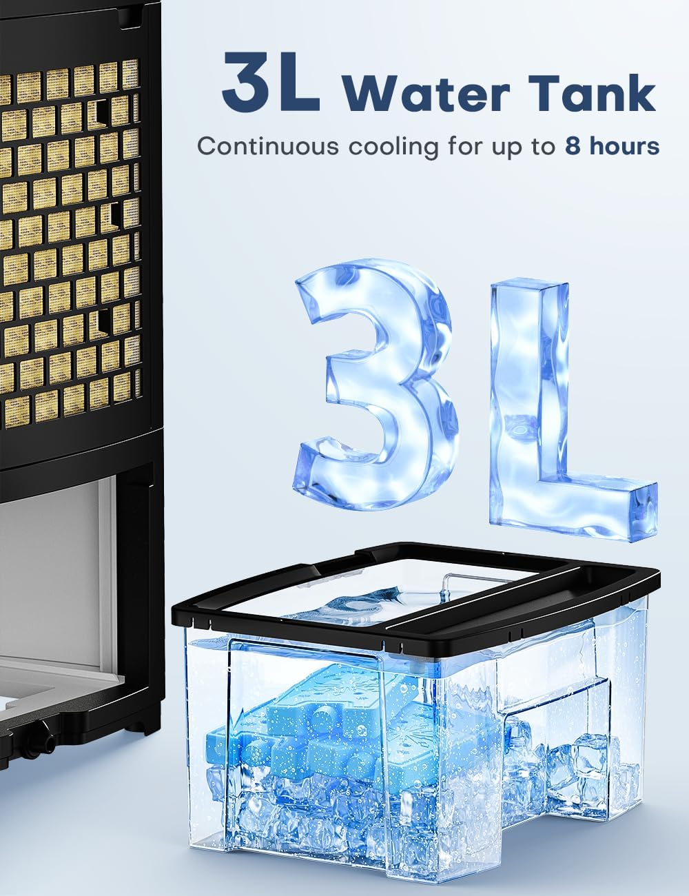 BALKO 3 IN 1 Portable Air Conditioners, 32 INCH Evaporative Air Cooler for Room w/Sleep/Natural/Normal Mode, 3 Speeds, Remote & 1-8H Timer for Auto-Off, 1 Gal Water Tank, Swamp Cooler Bedroom Indoor