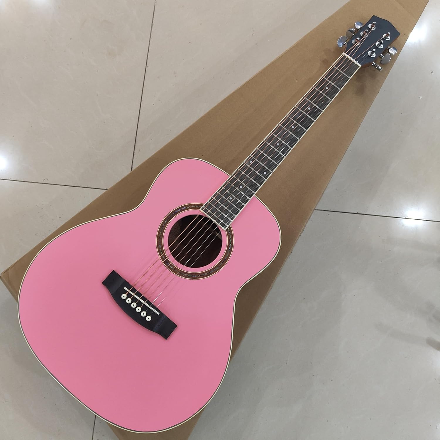 Acoustic Guitar, Pink, 6-String with Decorative Rosette