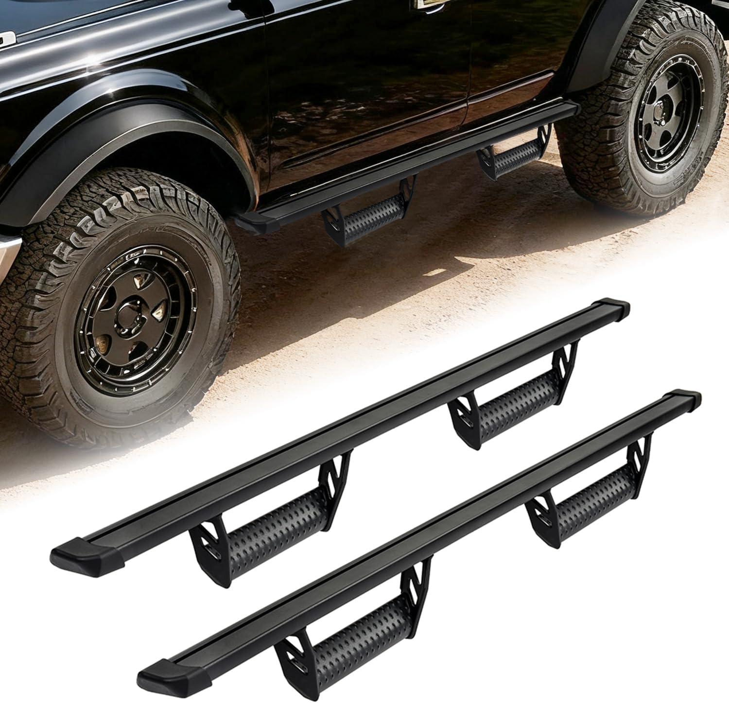 Running Boards for 2020-2026 Jeep Gladiator JT 4 Door 600 Lbs Side Steps Step Bars Nerf Bars Off Road Exterior Accessories Drop Down Hoop Style Black Aluminum 2Pcs