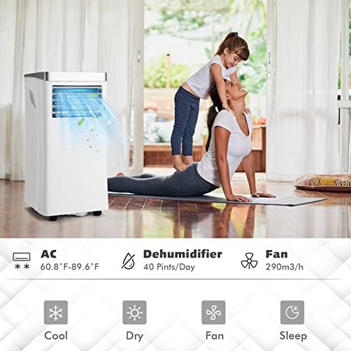 LDAILY 10000BTU Portable Air Conditioner with Remote Control, 3-in-1 Air Cooler w/ 3 Mode & 2 Wind Speeds, 24H Timer Function, Air Cooling Fan with Window Kit for Home Office, White (10000BTU)