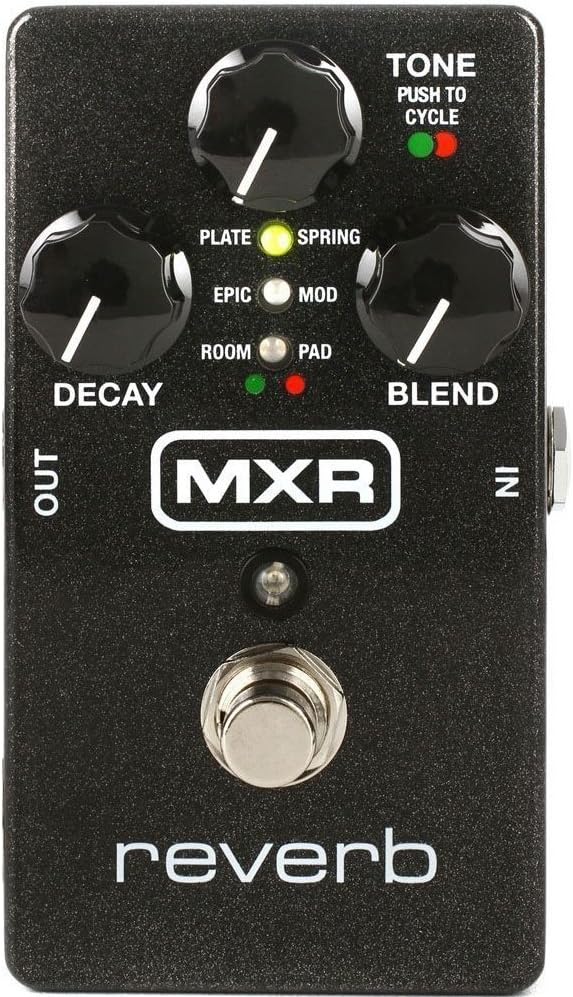 MXR M300 Reverb Analog Guitar Effects Pedal Bundle with 2 MXR Patch Cables, 6 Dunlop Picks, and 9V Power Supply
