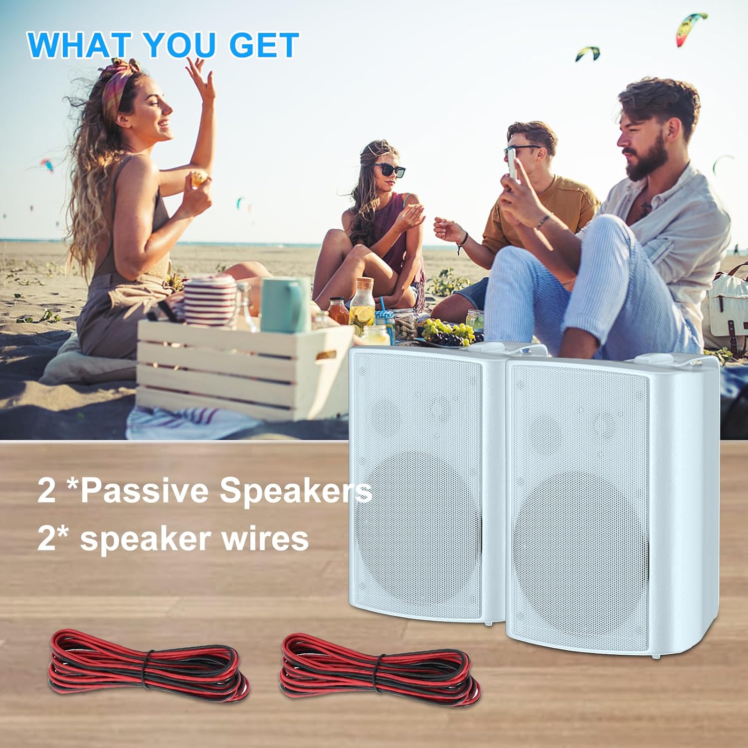 Herdio 6.5 Inch 400W Indoor Outdoor Speakers Wired Waterproof Passive with Powerful Bass,Wall Mount Speakers for Patio Garage Covered Deck,All-Weather Durability(Pair,White)