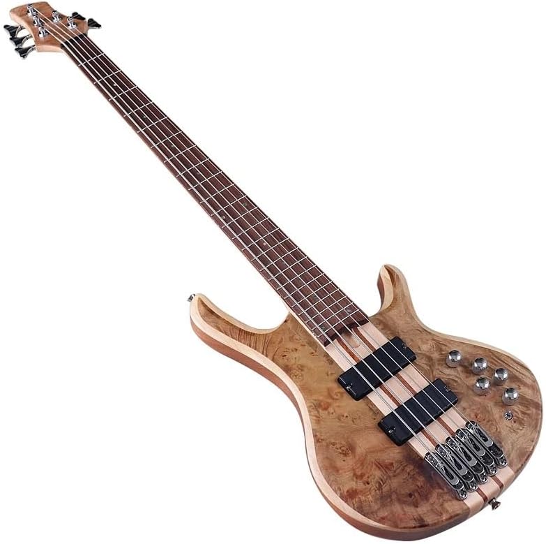 5-String Active Electric Bass Guitar, 43-Inch Full Size, Natural Matte Finish, Tree Burl Top,24-Fret