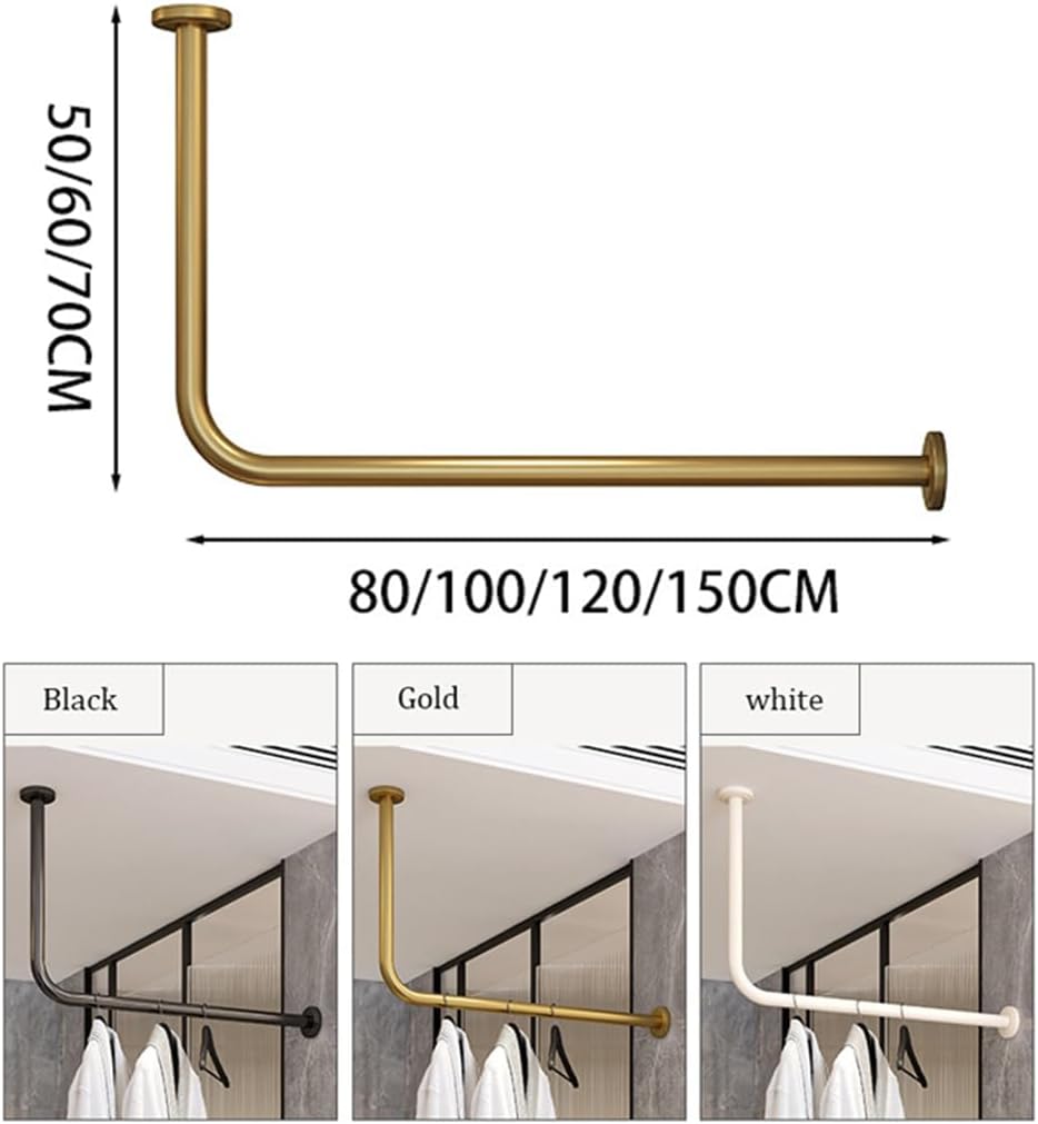 Wardrobe Assistant Corner Hanging Bar, Wall Mounted Corner Clothing Rack,Heavy Duty Industrial Pipe Garment Rack,Wardrobe Closet Organizer,for Office Entryway Bedroom,Gold,150x60cm