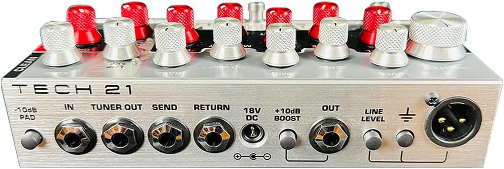 Tech 21 SansAmp XB Driver Bass Preamp Bundle with 2 Right Angle Patch Cables, 12 Guitar Picks, 9V Power Adapter & Polishing Cloth – Versatile Tone Shaping, Analog Amp Emulation, DI Output