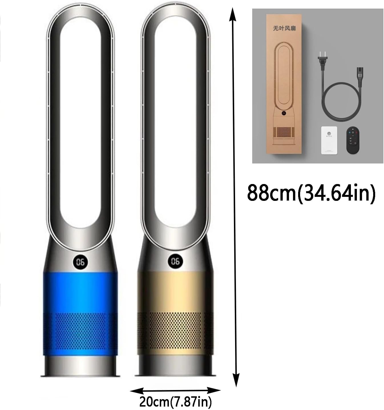 Floor Fan Air Circulation Fan Quiet Bladeless Fan Oscillating Tower Fan with Remote, 8 Speeds, 8H Timer, 80° Oscillating Pedestal Fan, Portable Cooling Fan for Bedroom, Home, Office(Blue)