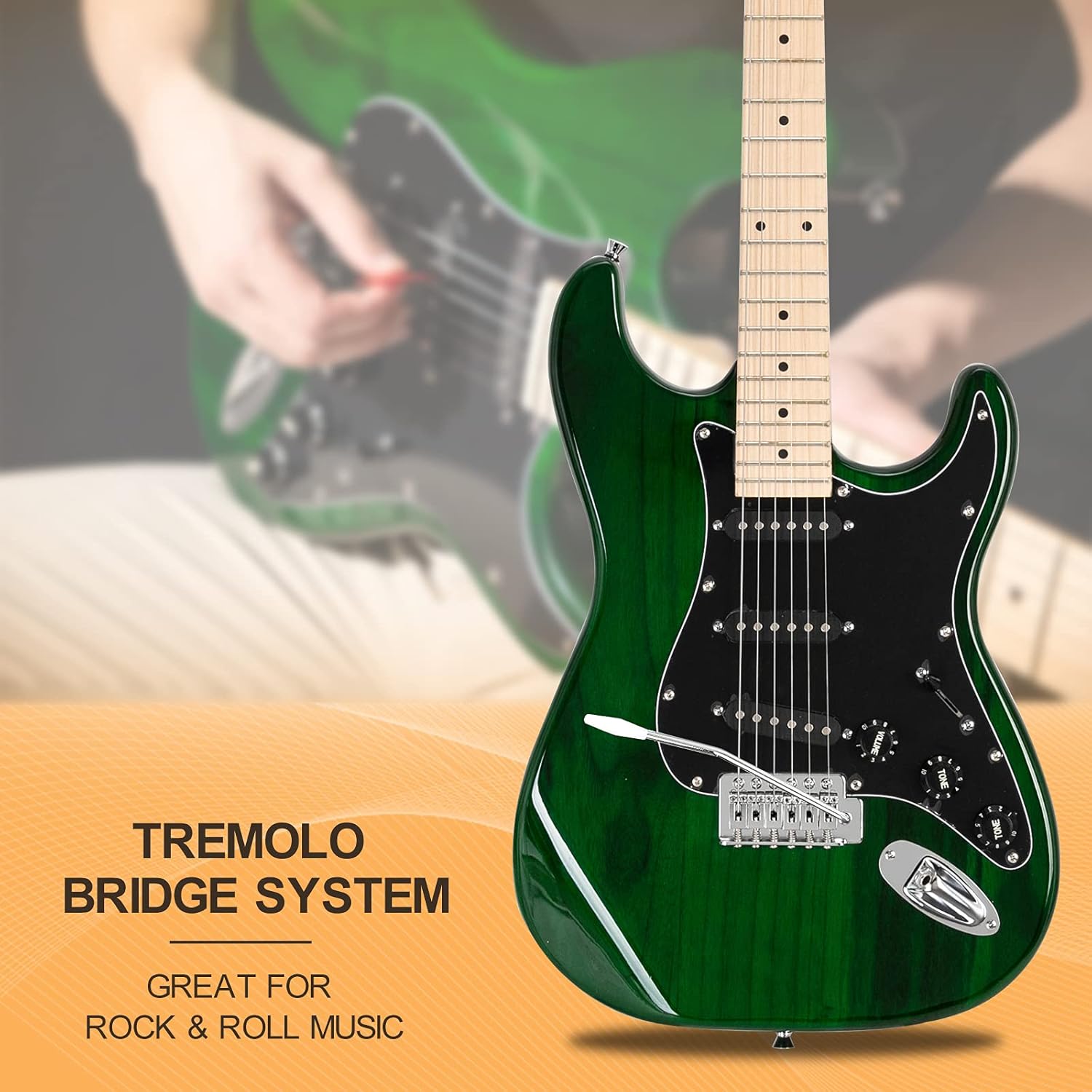 GLARRY Full Size Electric Guitar for Music Lover Beginner with 20W Amp and Accessories Pack Guitar Bag (GREEN, 39