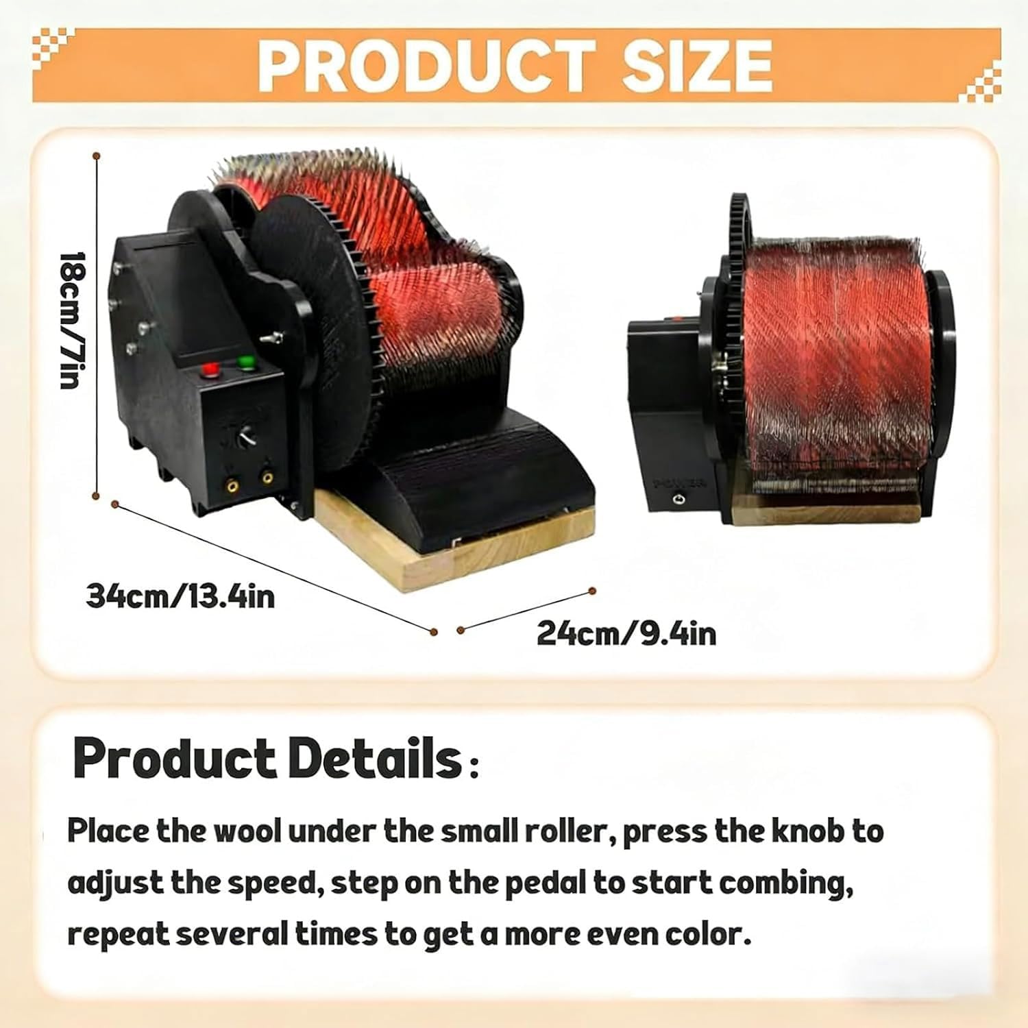 JOSBY Wool Drum Carding Machine, Electric Wool Combing Machine, Adjustable Forward & Reverse Speed, W/2 Foot Pedal, Fast Color Mixing, Combing, Spinning, for DIY Handicrafts, Make Felt Animals