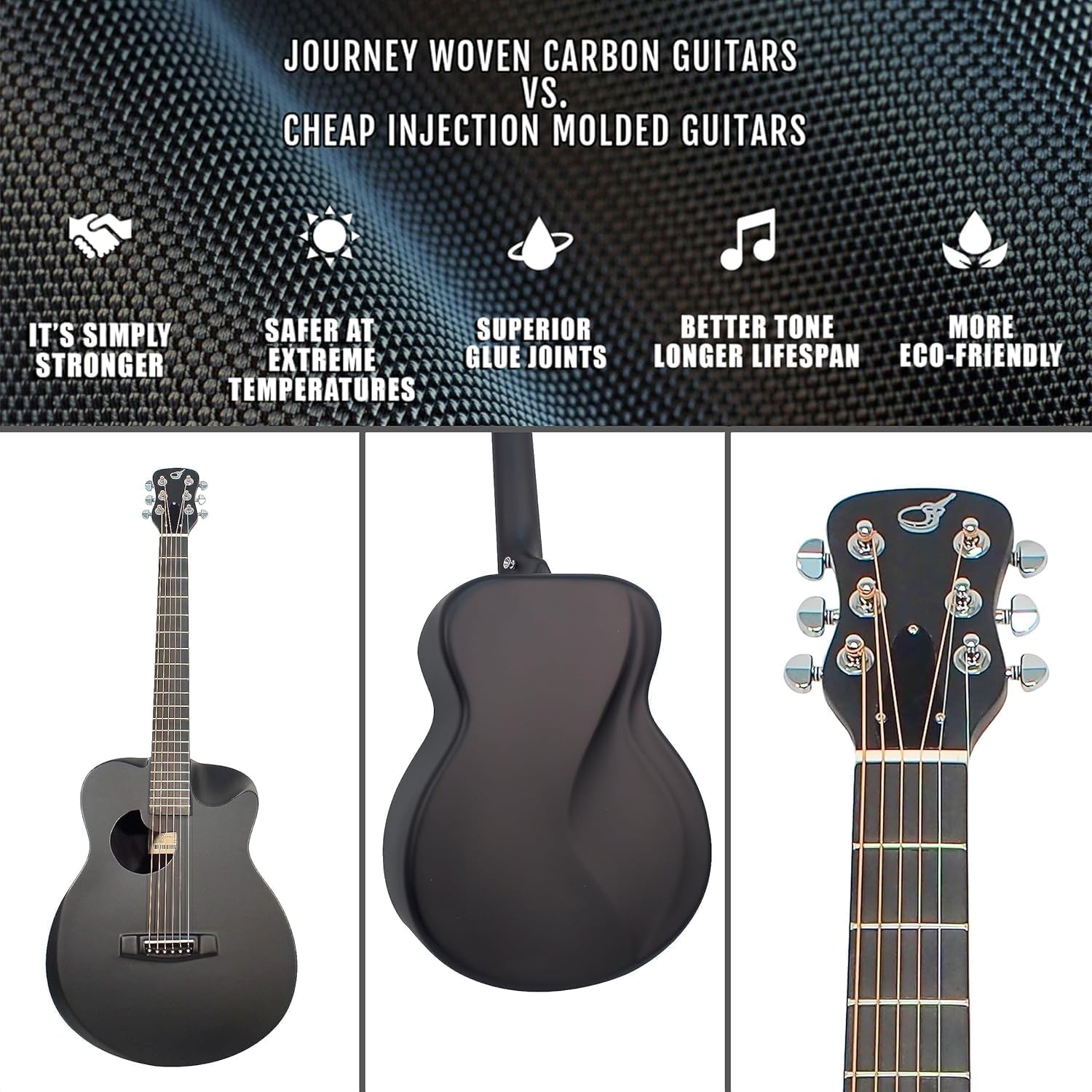 Journey Instruments Carbon Fiber Travel Guitar – RT661M Traveling Acoustic Guitar – Fixed-Neck Road Trip Acoustic Guitar – Heavy Duty Gig Bag (Bronze Black Matte)