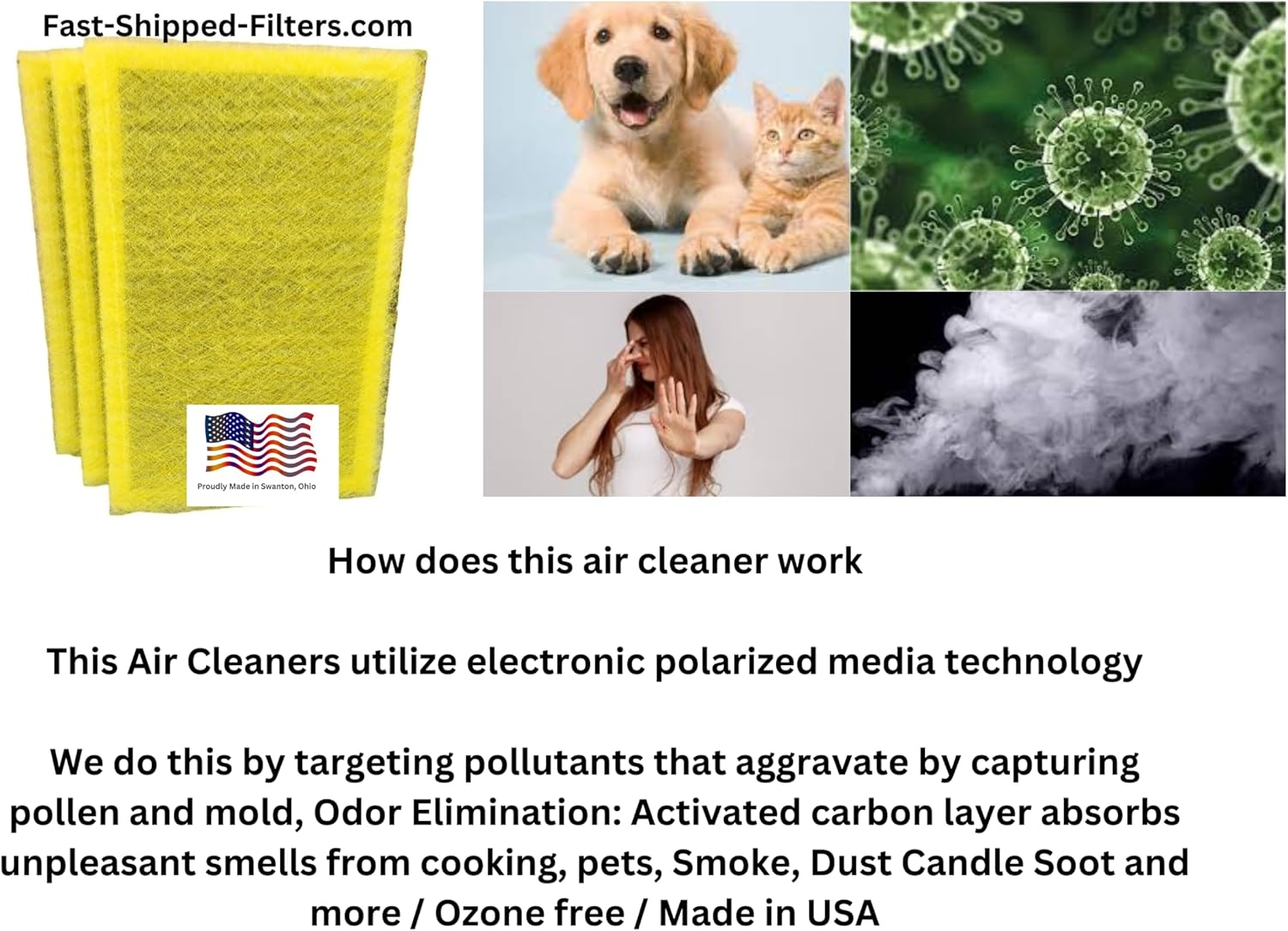 Fast-Shipped-Filters 3 Pack Designed to Fit with 20x25 Dynamic electronic air cleaner replacement polarized filter pads refill Yellow