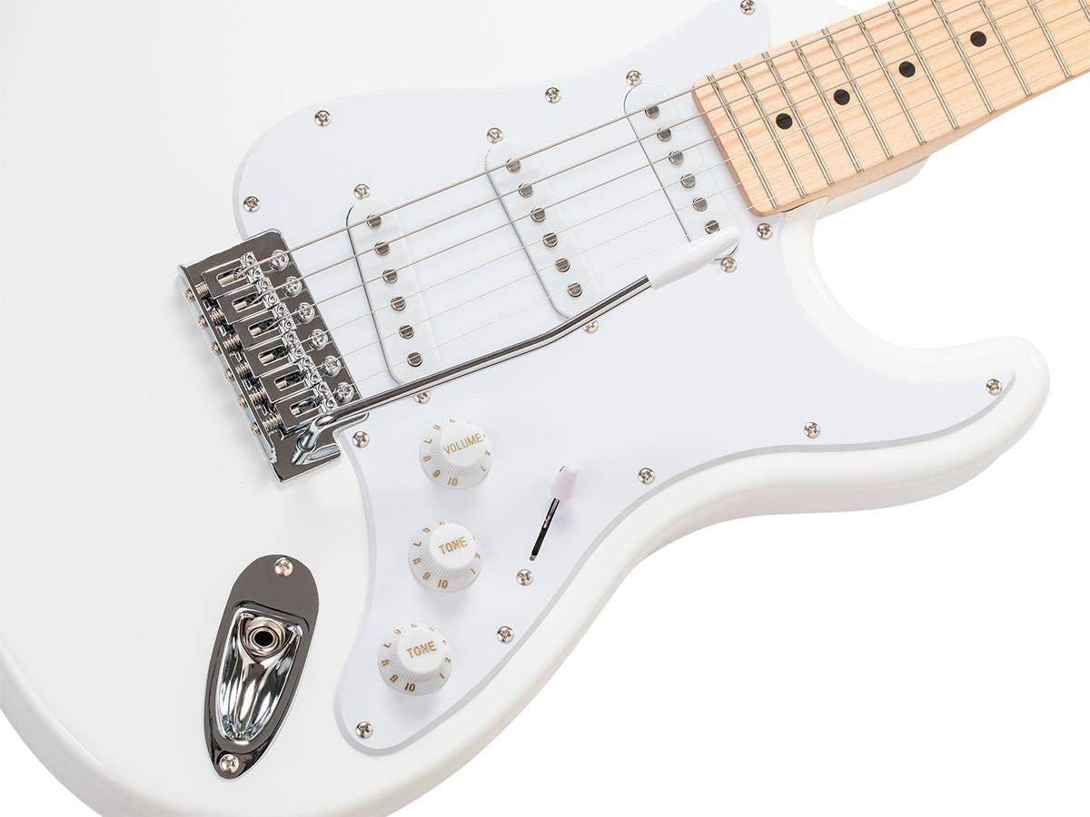 Monoprice Cali Classic Electric Guitar - White, 6 Strings, Double-Cutaway Solid Body, Right Handed, SSS Pickups, Full-Range Tone, With Gig Bag, Perfect for Beginners - Indio Series