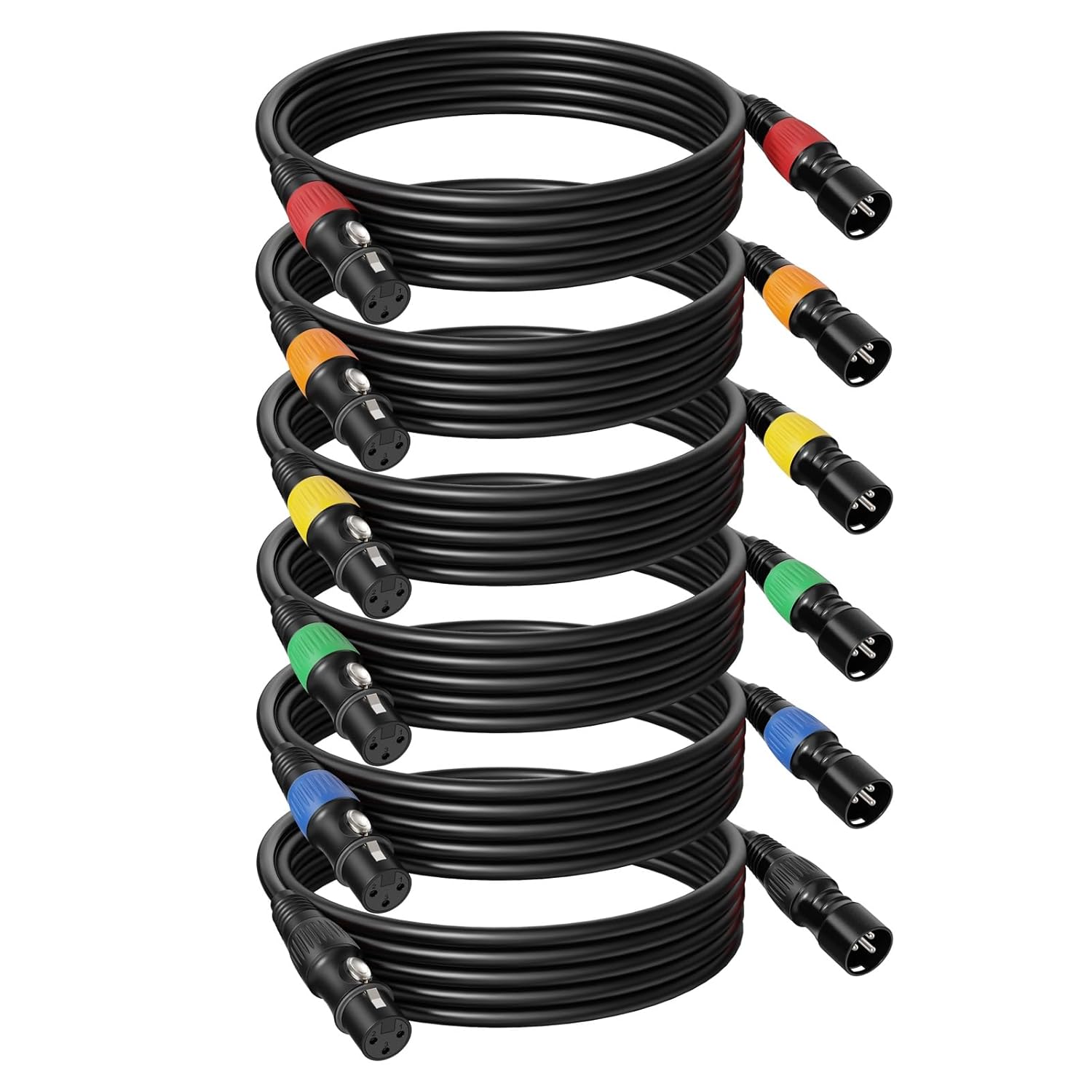 6 Pack 25ft Color-Coded XLR Cable (Male to Female), OFC Microphone Cord for Recording Mixer, Amplifier, Podcast, Stage & Studio Pro Audio Equipment