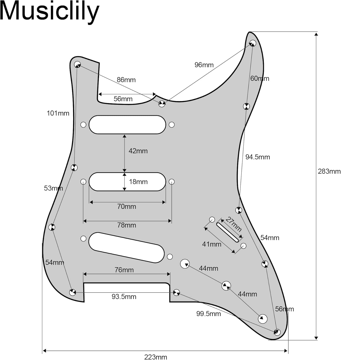 Musiclily Pro Pre-wired Standard SSS Pickguard with Artec Pickups Staggered Alnico 5 Magnet Single Coil Pickups for ST Style Electric Guitar, 3Ply Aged White