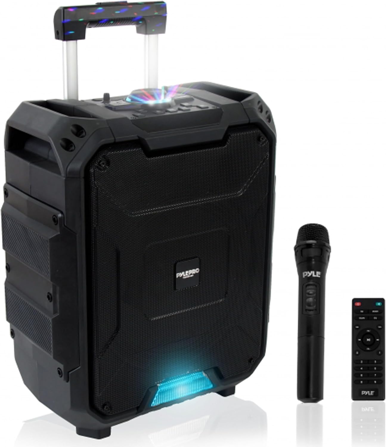 Pyle Portable Active PA Speaker System - 700W Wireless Bluetooth Compatible Battery Powered Rechargeable Sound Speaker Karaoke Microphone Set w/ MP3 USB FM Radio AUX, DJ LED Lights - PWMDJ88BT.5