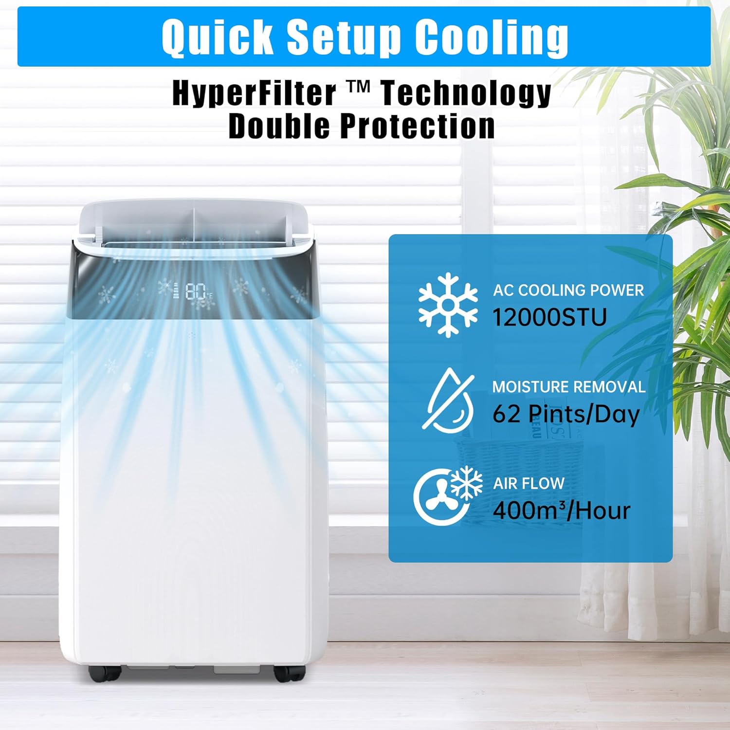 Portable Air Conditioner 12,000BTUs Room Air Conditioning Cools Up to 550 Sq.Ft, 3-In-1 AC Unit with Cooling/Dry/Fan Modes, Quiet Freestanding Air Conditioner with Remote Control, 24H Timer, for Home