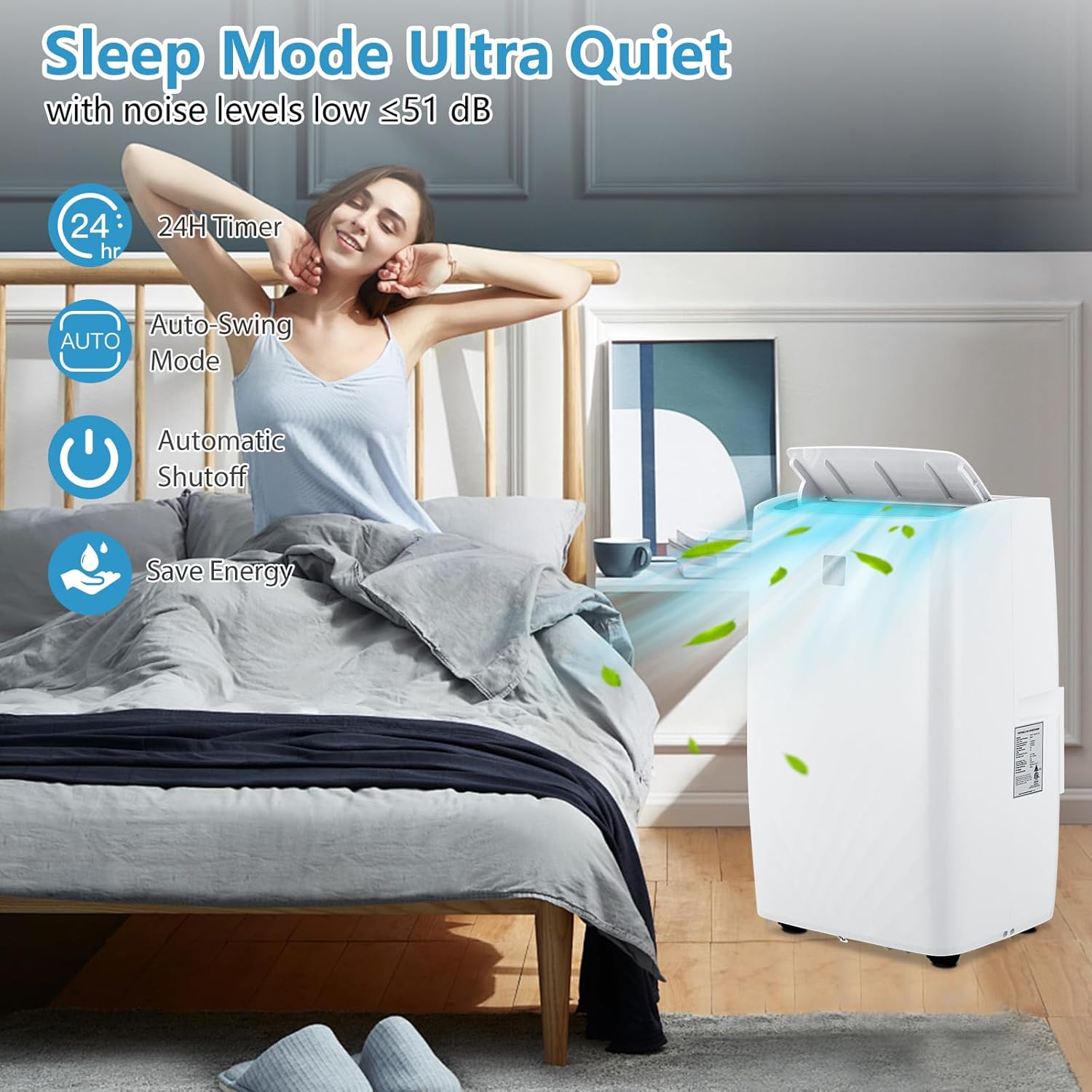 14,000 BTU Small Air Conditioner, Portable Air Conditioners for Rooms Up to 750 Sq Ft, 3-In-1 AC Unit with Sleep Mode, Swing Fan, 24H Timer, Remote Control, Window Kit, White