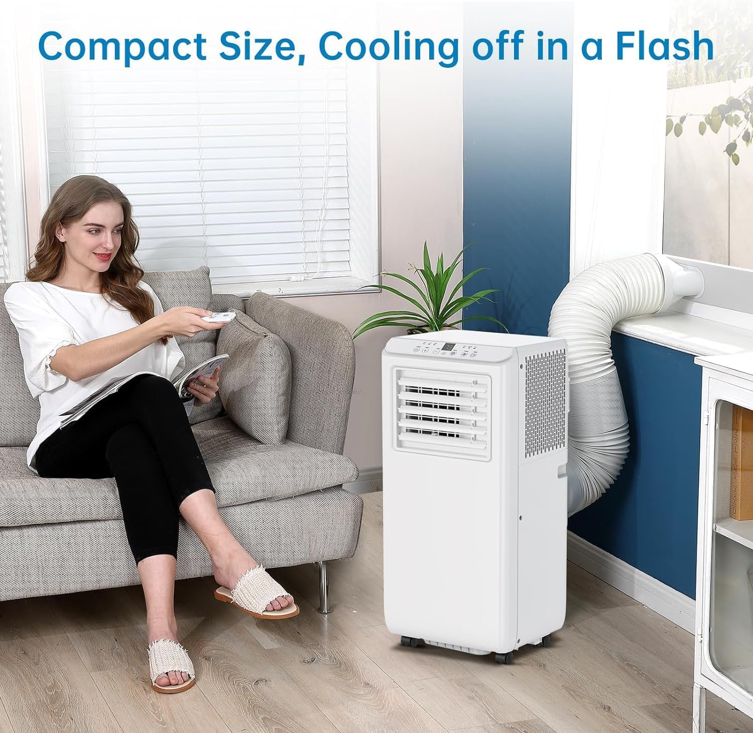 8000 BTUs Portable Air Conditioner, Cooling, Dehumidifying, Fan 3-in-1 Mode, with Remote Control & Retractable Window Kit, LED Display, 24H Timer, Cools up to 350 Sq. Ft. for Private Room