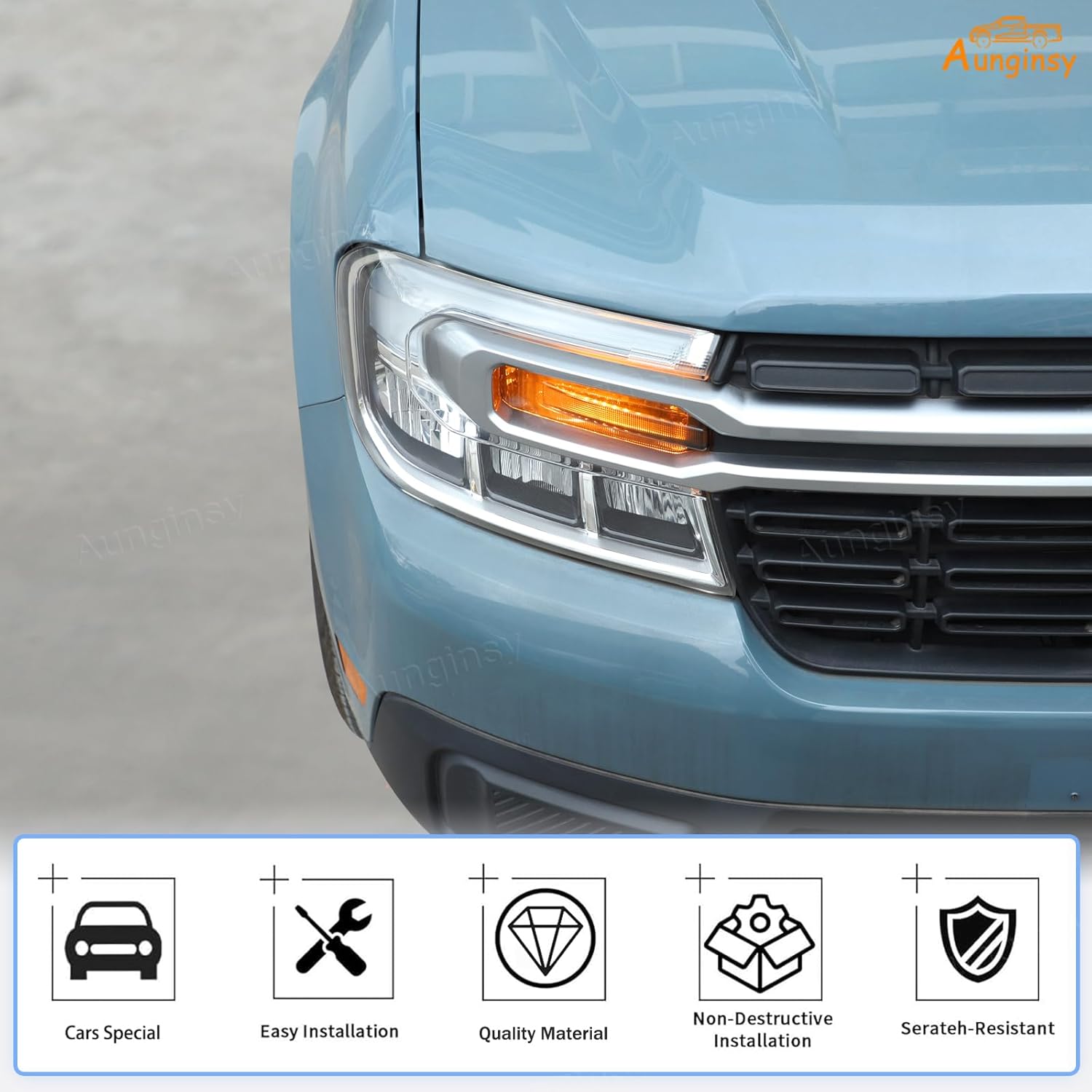 Car Front Turn Signal Light Len Cover Trim Compatible with Ford Maverick 2022-2024 Front Bumper Headlight Lamp Cover Shell Shade Smoked Black Dual Flashing Signal Parking Light Frame Bezel Accessories