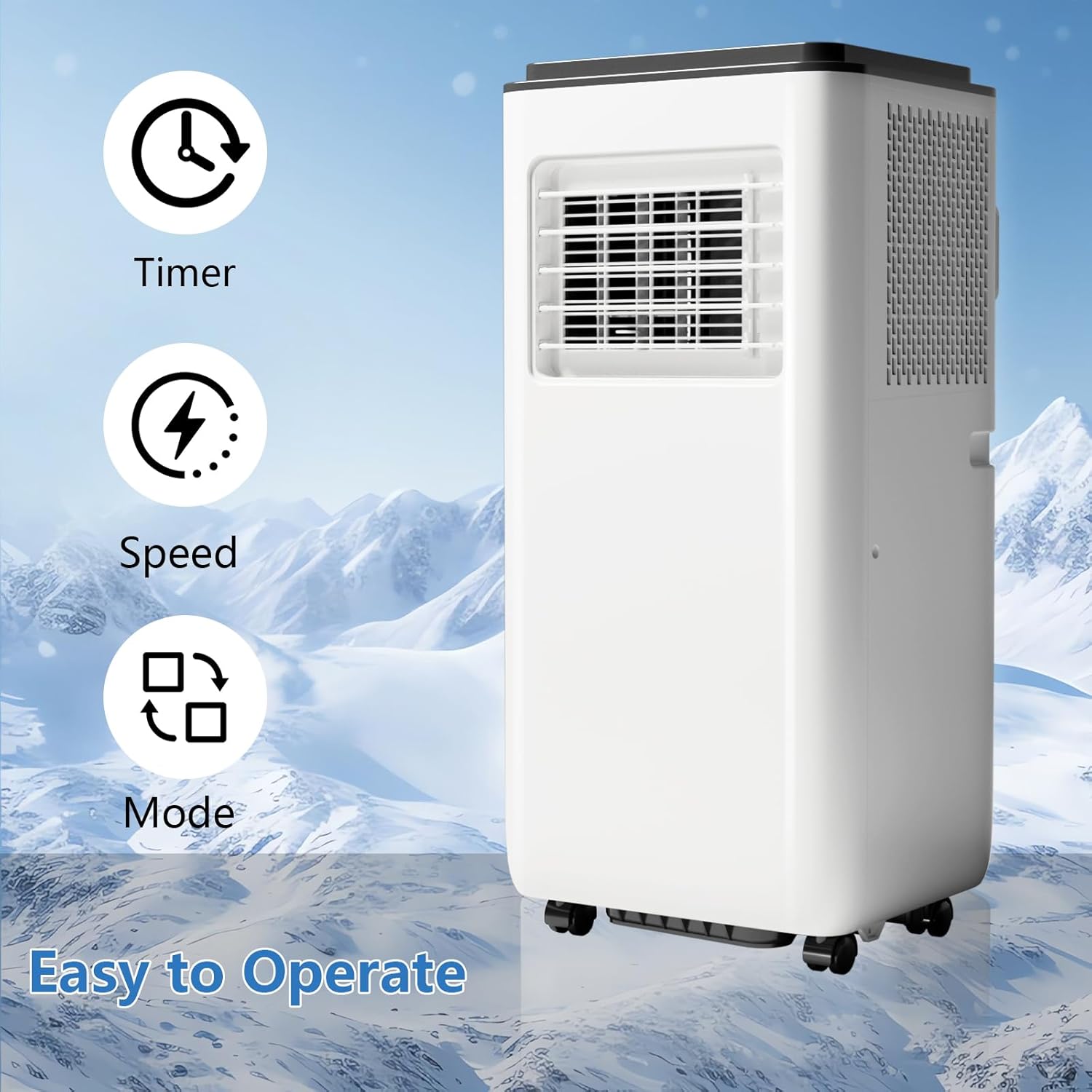 8,000 BTU Portable Air Conditioner, Cools Up to 350 Sq. Ft, 3-In-1 Room Air Conditioner With Dehumidifier & Fan, LED Display for Bedroom, Studio Apartment