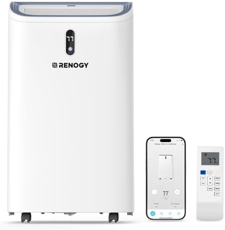 Renogy 14,000 BTU Portable Air Conditioners with Smart WiFi Enabled, Cooling, Dehumidifier, Fan & Sleep Modes 4-in-1 Portable AC w/Remote Control & Window Kit, Cools Up To 700 sq. ft, 1-24H Timers