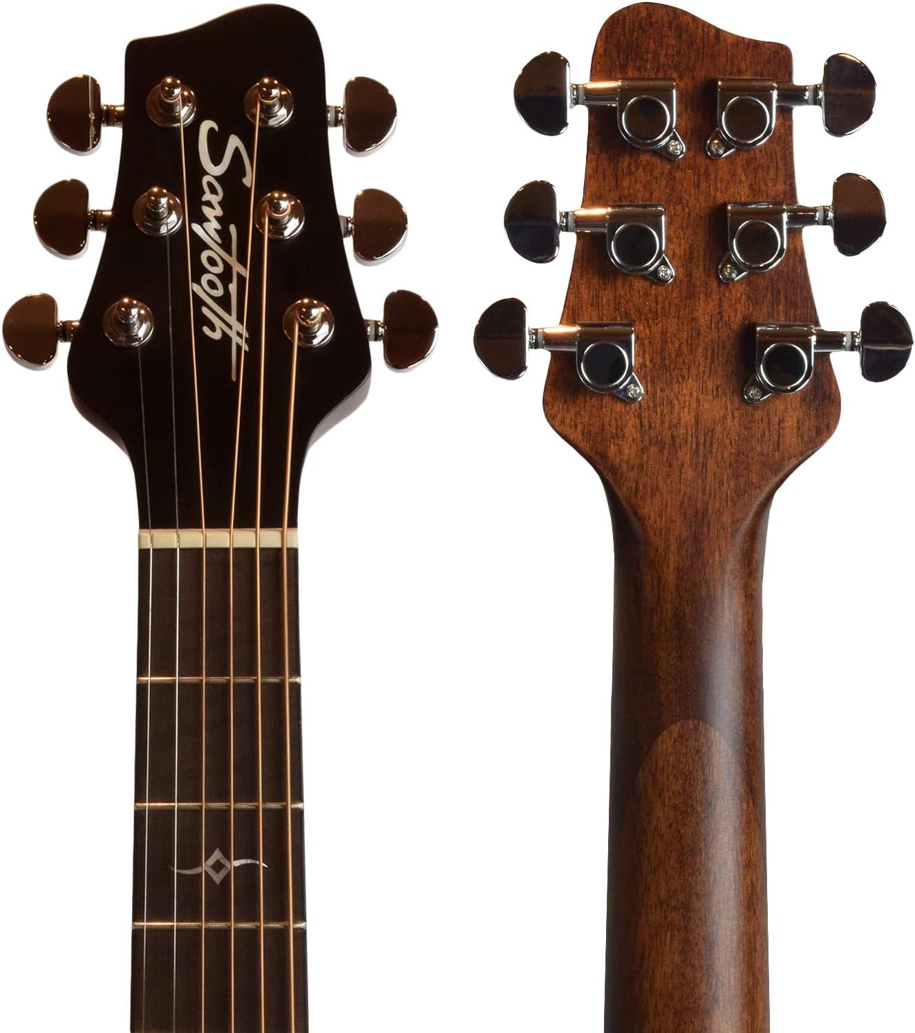 Sawtooth Mahogany Series Left-Handed Solid Mahogany Top Acoustic-Electric Parlor Guitar with Padded Gig Bag and Pick Sampler