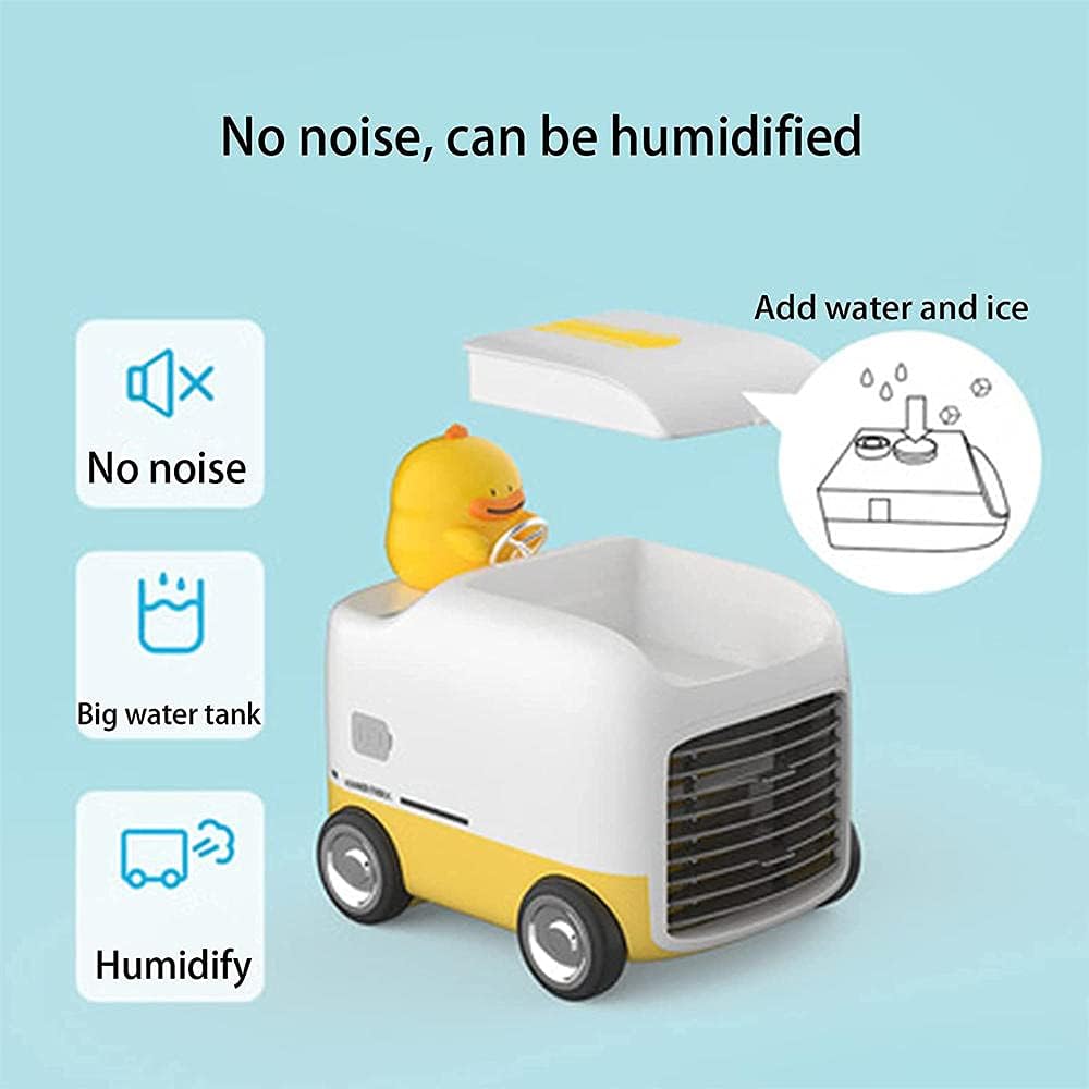 Cartoons USB Portable Air Conditioner Fan Evaporative Cooler Fan,with Night Light Space Cooler Fan Quiet Desk Fan-pink