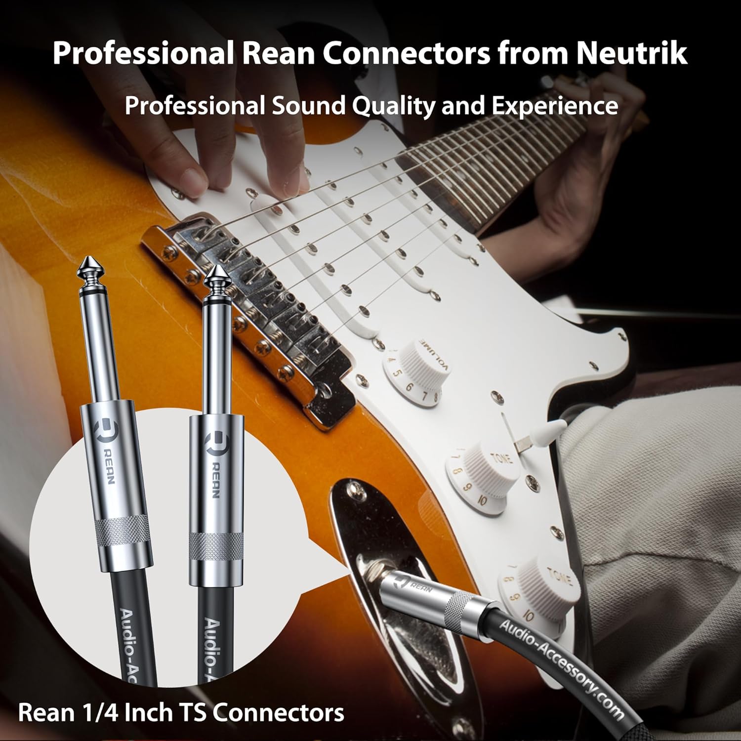 Guitar Cable 50ft 4 Pack (2*Straight & 2*Right Angle), Neutrik REAN Connectors, Kevlar-Reinforced Nylon Braided Cable, No Noise for Electric Guitar Bass AMP