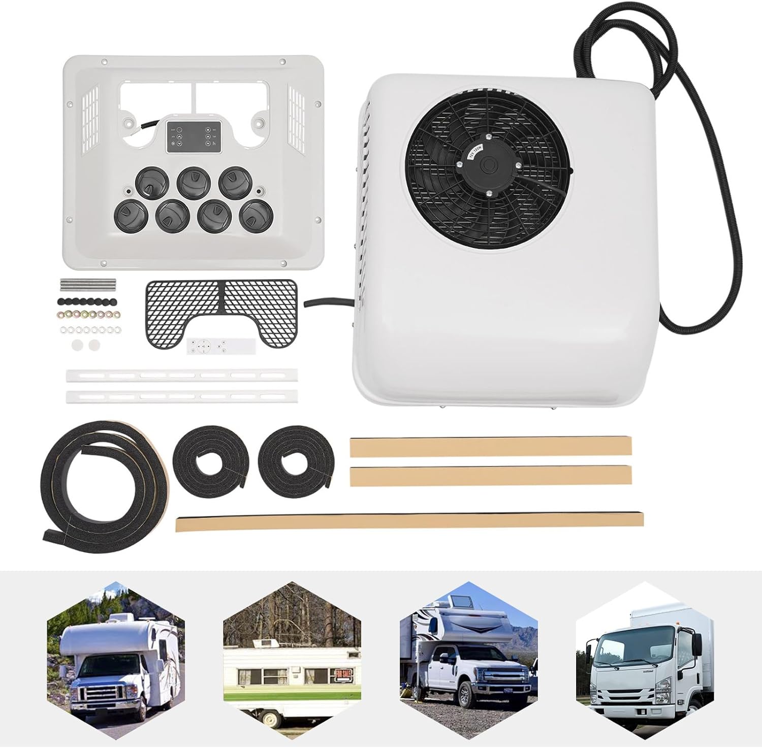 12V RV Air Conditioner, Electric Rooftop AC Unit Fit Motorhome 6000 BTU Heat & Cool Universal Cab Air AC Conditioner Split AC Unit Fits Semi Trucks Bus Caravan