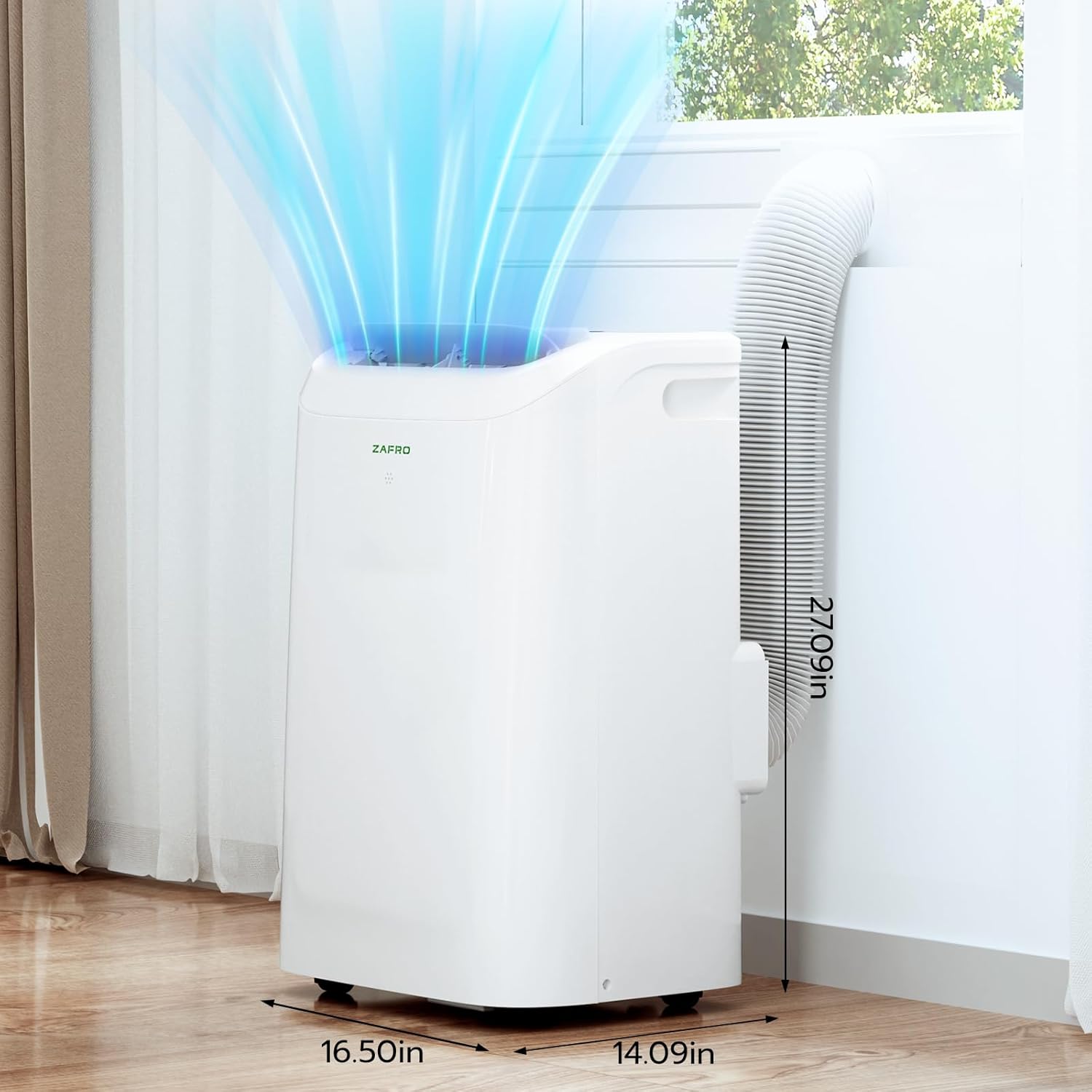 ZAFRO Portable Air Conditioners 12,000 BTU (8000 BTU SACC),44dB Quiet Cooling, WiFi/App Control, 24h Timer with Fan & Dehumidifier, for Bedroom, Office, Adjustable Design, Easy Installation