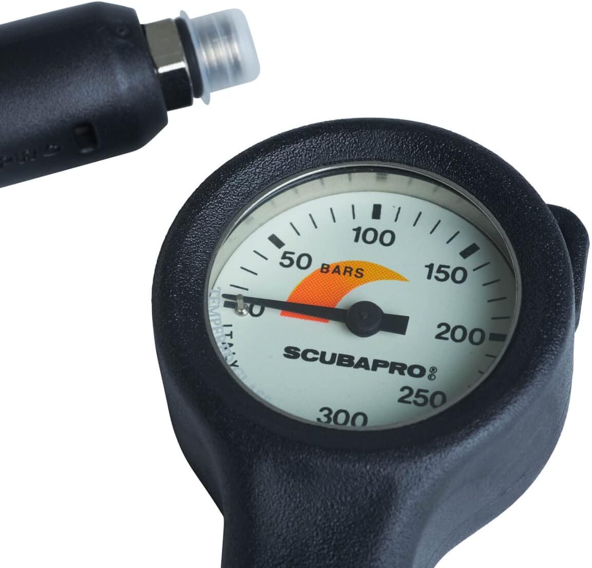 SCUBAPRO Scuba Diving Compact Pressure Gauge with Brass Metal Case, Metric Display, Includes Rubber Boot and HP Hose