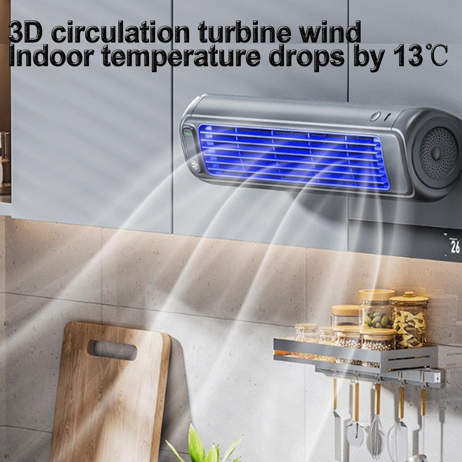 KtEli Portable Air Conditioners Cooling Fan，Air Conditioner, Silent Portable Bladeless Fan, 3 Wind Speeds, Screen Power Display, Ultra Long Battery Life, For Bedroom, Kitchen (Rechargeable)(Gray)