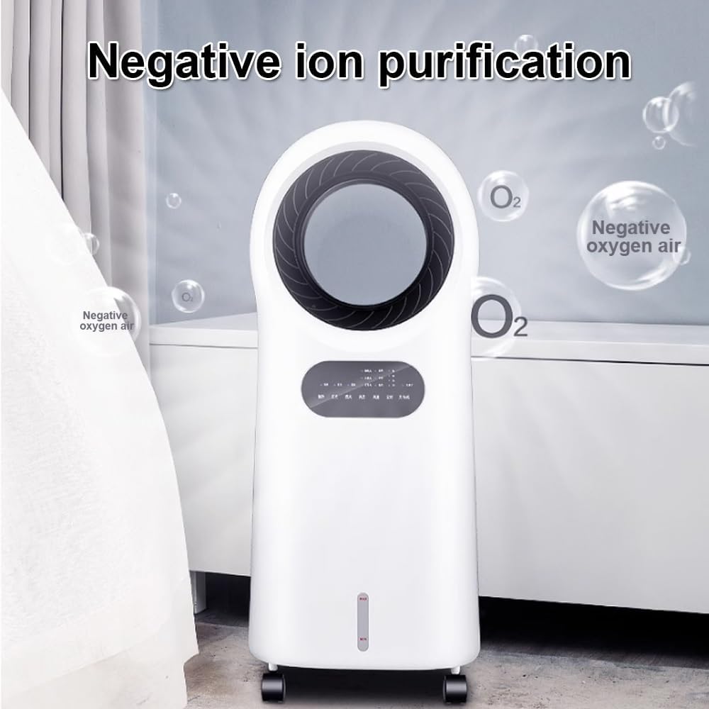 Generic Evaporative Cooler, Portable Bladeless Fan, Air Cooling Fan With Night Light, 8H Time, Humidifiers With Water Tank, Bladeless Conditioner Fan For Home Bedroom