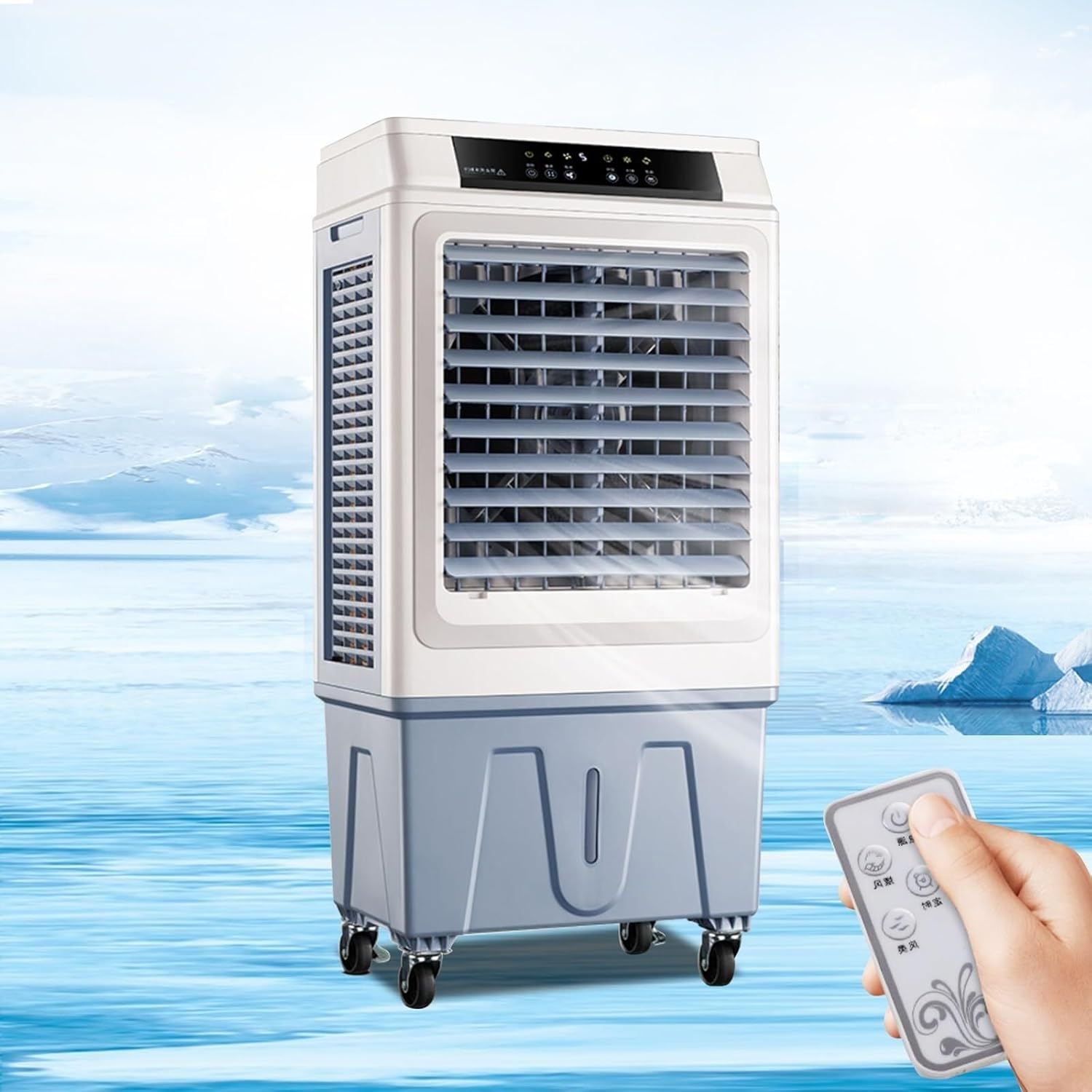 Portable Air Conditioner, 50L Swamp Cooler, 3-Speed Fan, Evaporative Air Cooler with Remote, 120° Oscillation, 4 Ice Crystals, Ideal for Home & Large Spaces