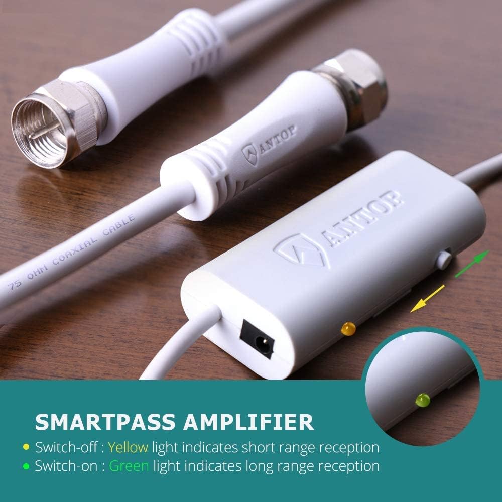 ANTOP Outdoor/Indoor HDTV Antenna, Big Boy Series AT-400BV, Smartpass Amplifier, 85 Miles Range, UHF/VHF Range Enhanced, Support 4K 1080p