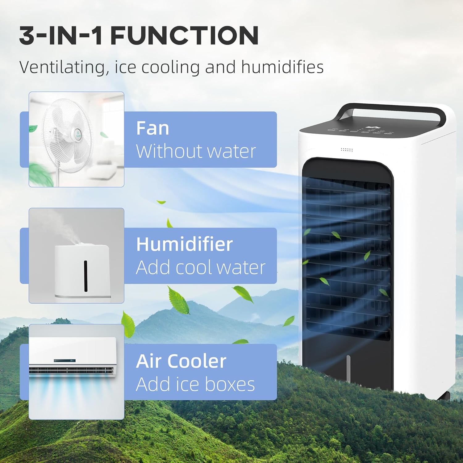 Windowless Portable Air Conditioner, Evaporative Air Cooler 3-IN-1 Portable AC Unit W/1.3 gal Gal Tank for 7H timer, Smart Remote, 90-degree Oscillation, Swamp Stand Up Air Conditioner for Bedroom