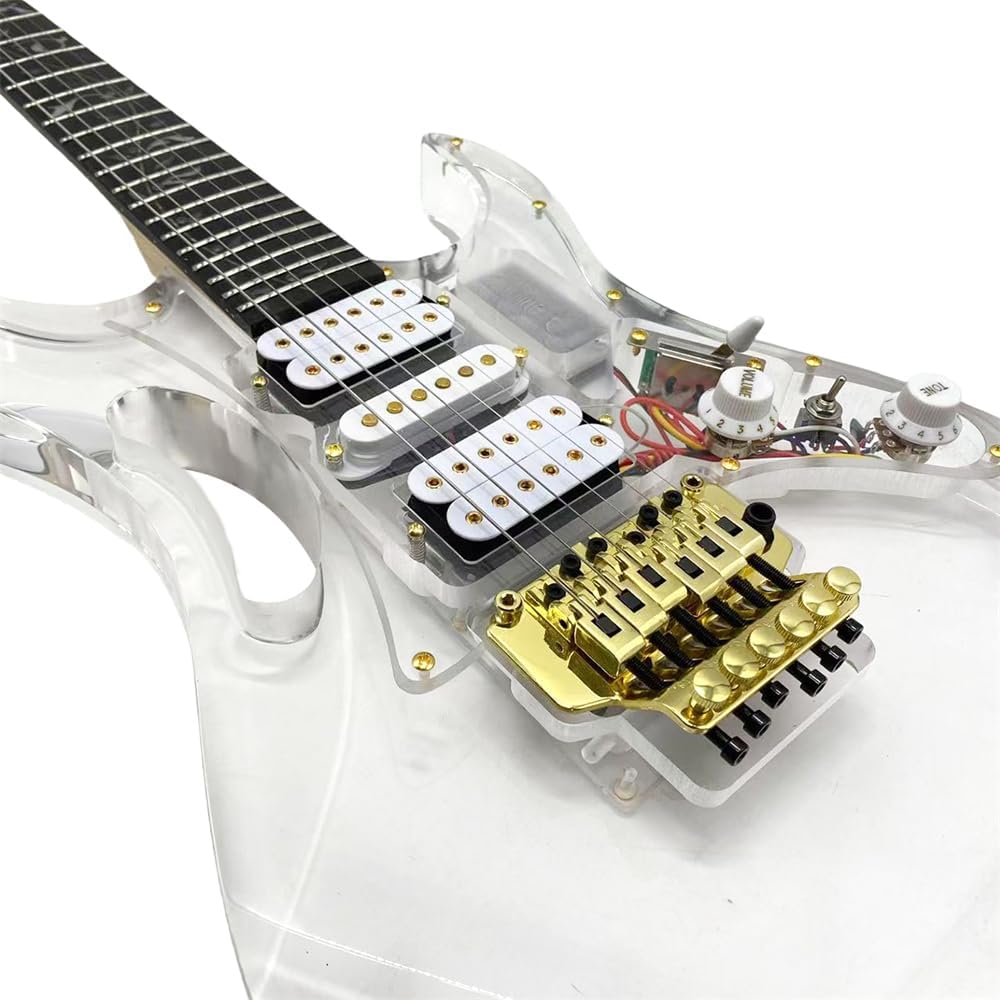 Electric Guitar LED Light Acrylic Body Maple Neck Rosewood Fretboard Blue Crystal Electric Guitar Sweet Sound (HSH Pickups)