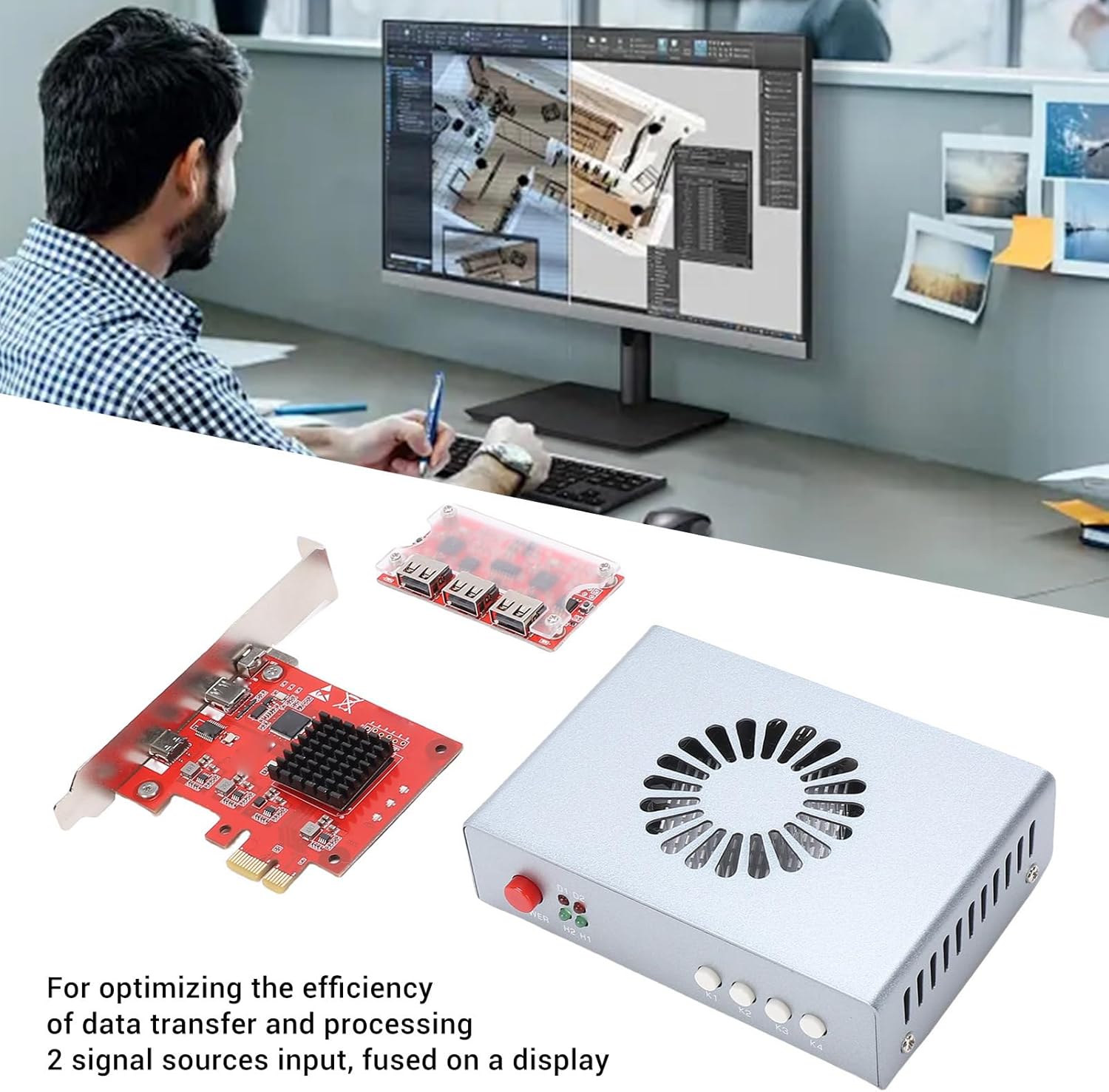 Yunseity HDMI Synthesizer, DMA Fuser Combiner Display Overlay Adapter, Dual Signal Input HD Multimedia Interface Synthesizer Hardware Kit for Financial Trading Rooms