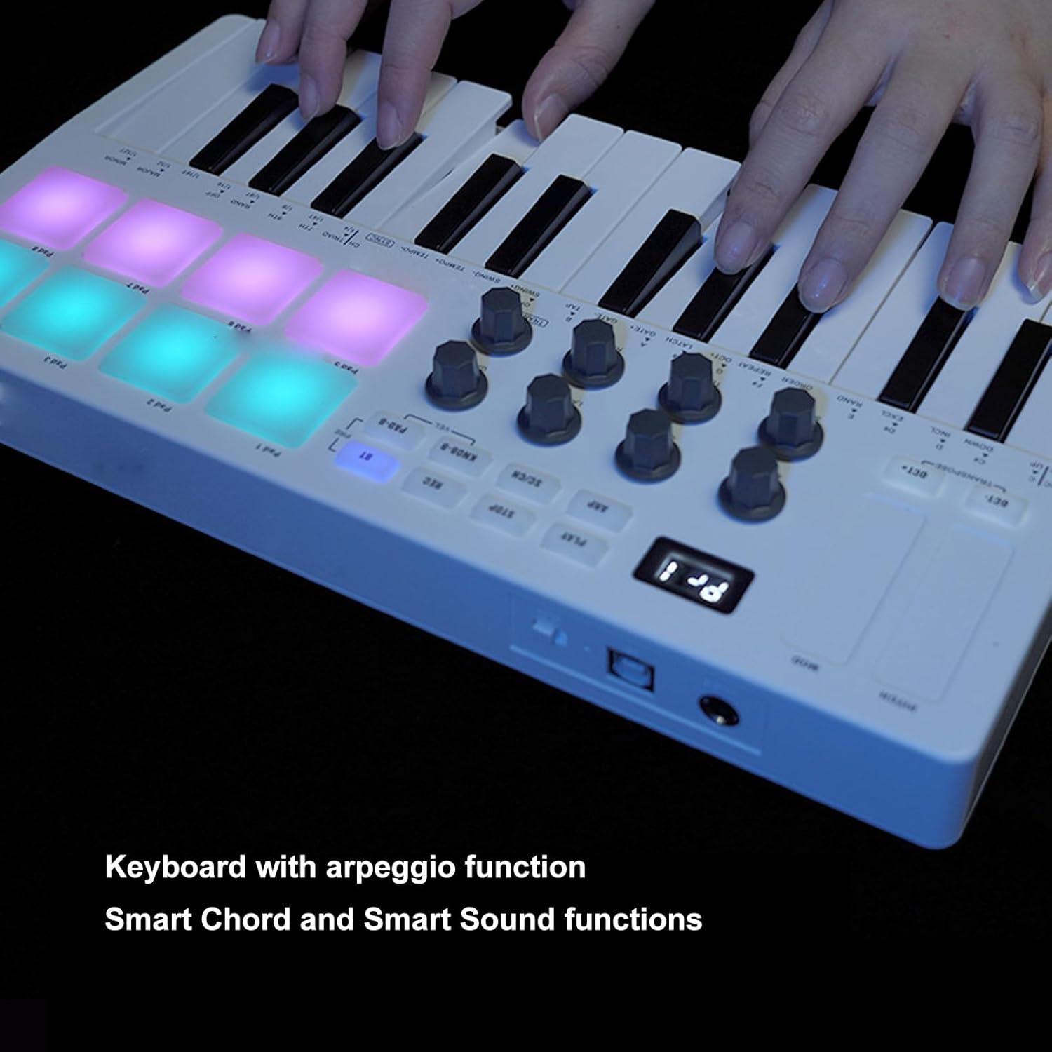 MIDI Keyboard Controller, 25 Keys USB C MIDI Keyboard with 8 Beat Pads 8 Backlit Drum Pads 8 Assignable Knobs MIDI Controllers