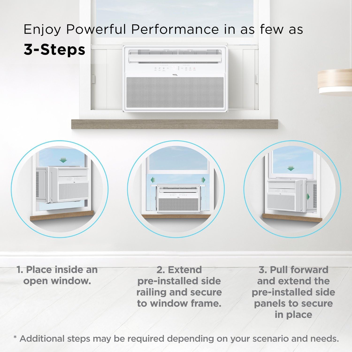 TCL 8,000 BTU Q-Series Smart Inverter Window AC, Ultra-Quiet 32dB Fan & 40dB Cooling, 38% Energy Saving, 3-Step Install, Open-able Window, Works with Smart Home Devices, Cools up to 350 Sq. Ft.
