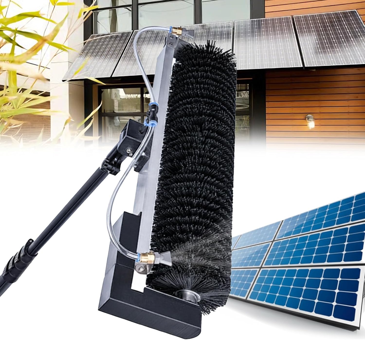 Solar Roller Brush, Telescopic Rod PV Panel Wash Cleaning Machine, Electric Solar Photovoltaic Panel Cleaning Machine for Office Building/Garden 7.5m/24.6FT Battery