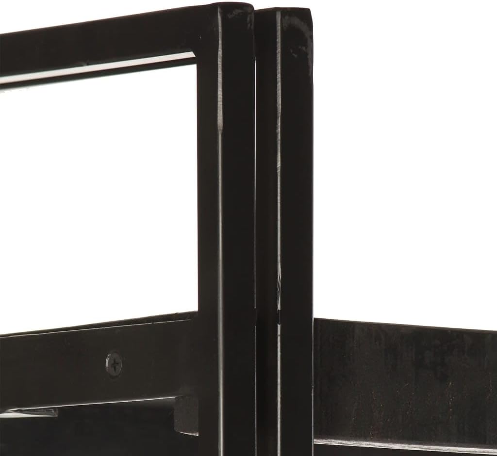 Black Industrial Bookcase, Solid Rough Mango Wood, Powder-Coated Steel Frame, 5-Tier Display Shelf, 11.8x35.4x71 Inch, Living Room Storage Office Furniture