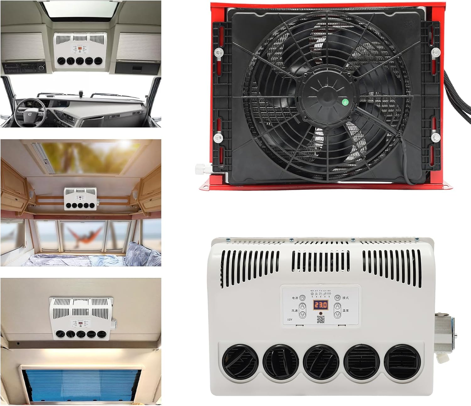 RV Cab Air Conditioner w/Remote Control 12V 400-600W Universal Air Conditioner Split RV AC System Units for Semi Trucks Bus RV Caravan 11000 BTU